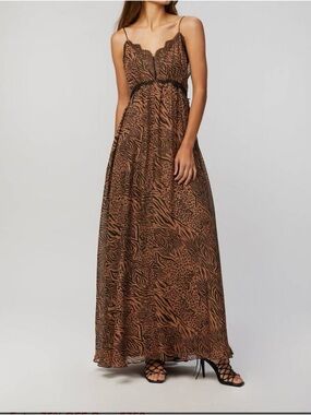 Cami NYC Brown Animal-Print Lace-Trim Maxi Dress